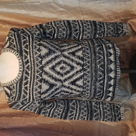Lucky Brand Geometric Jacquard Sweater  Black White - Picture 2 of 6